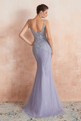 Long Mermaid Jewel Sleeveless Floor Length Beading Formal Evening Dresses