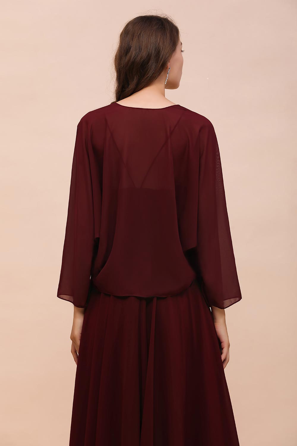 Burgundy Long Sleeves Chiffon Special Occasions Wrap