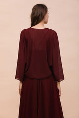 Burgundy Long Sleeves Chiffon Special Occasions Wrap