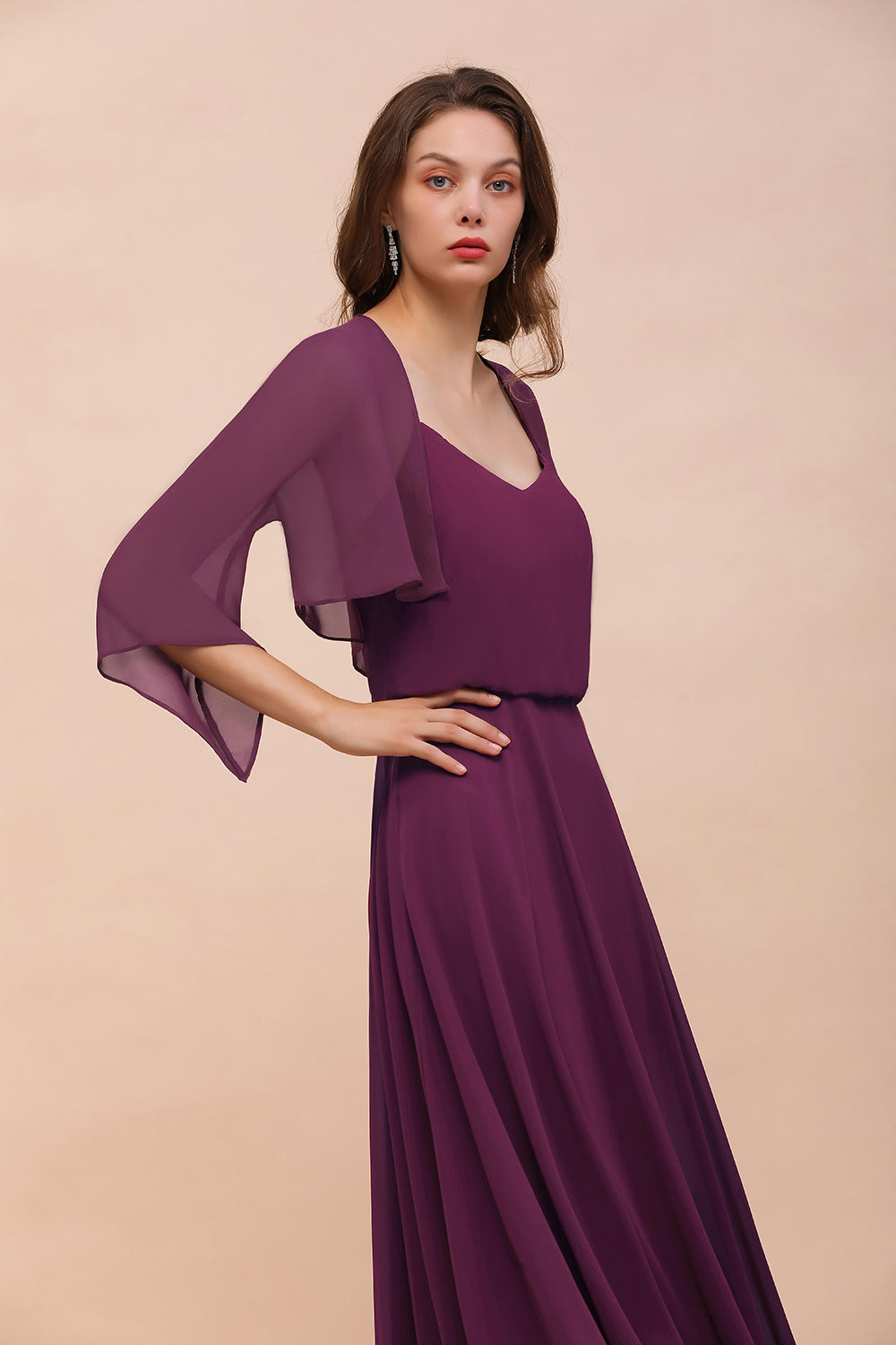 3/4 Sleeves Grape Chiffon Special Occasions Wrap