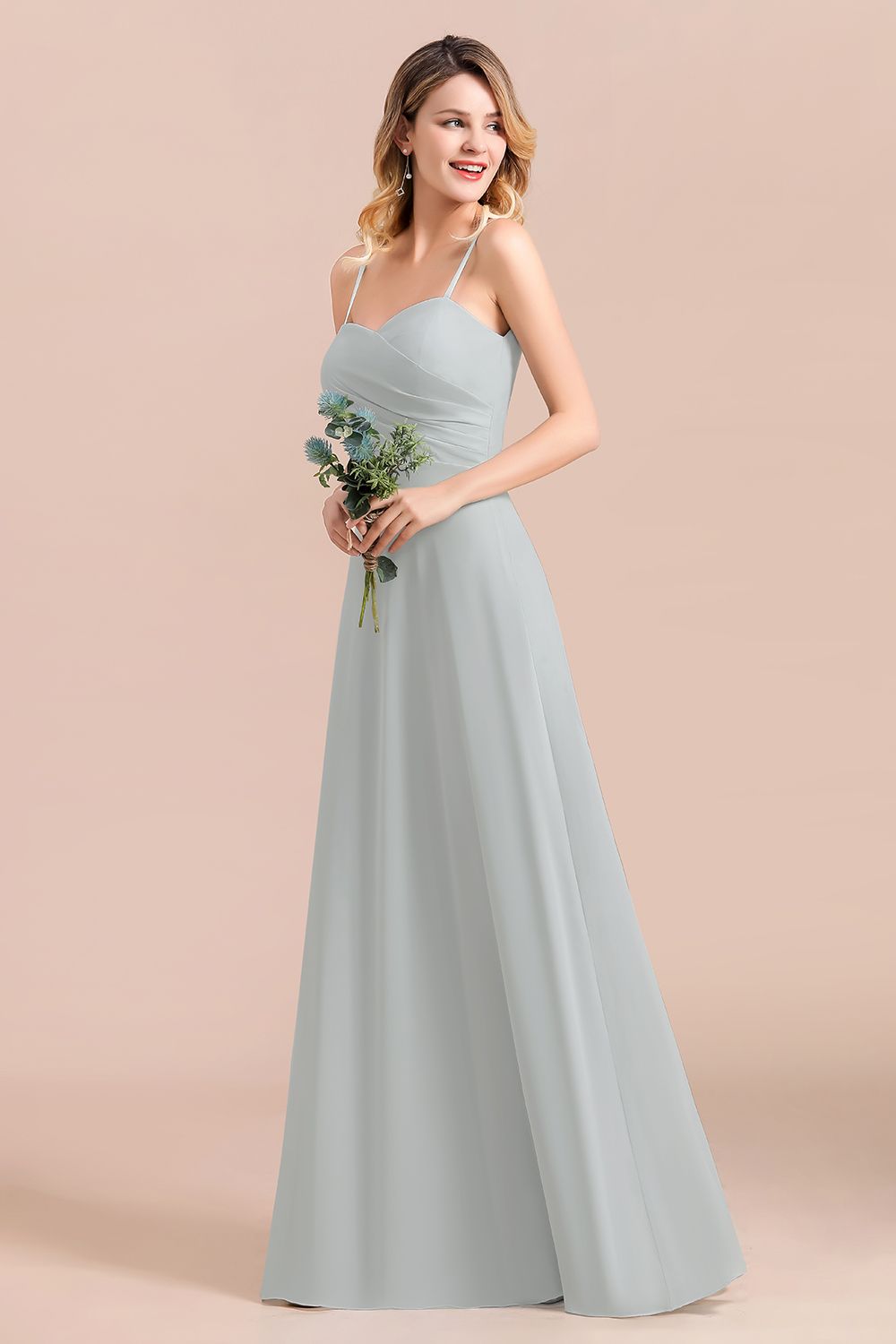 Spaghetti Straps Sweetheart A-Line Wedding Guest Dress Chiffon Bridesmaid Dress