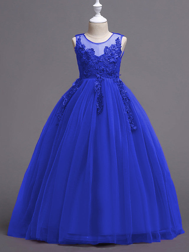 Princess Lace Tulle Floor Length Flower Girl Dresses for Wedding