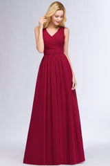 A-line Chiffon V-Neck Sleeveless Ruffles Floor Length Bridesmaid Dress