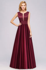 A-line Satin Deep-V-Neck Sleeveless Ruffles Floor Length Bridesmaid Dress