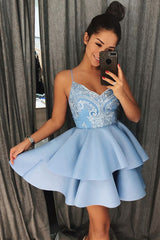 Short A-line Lace Spaghetti Straps Sleeveless Homecoming Dress