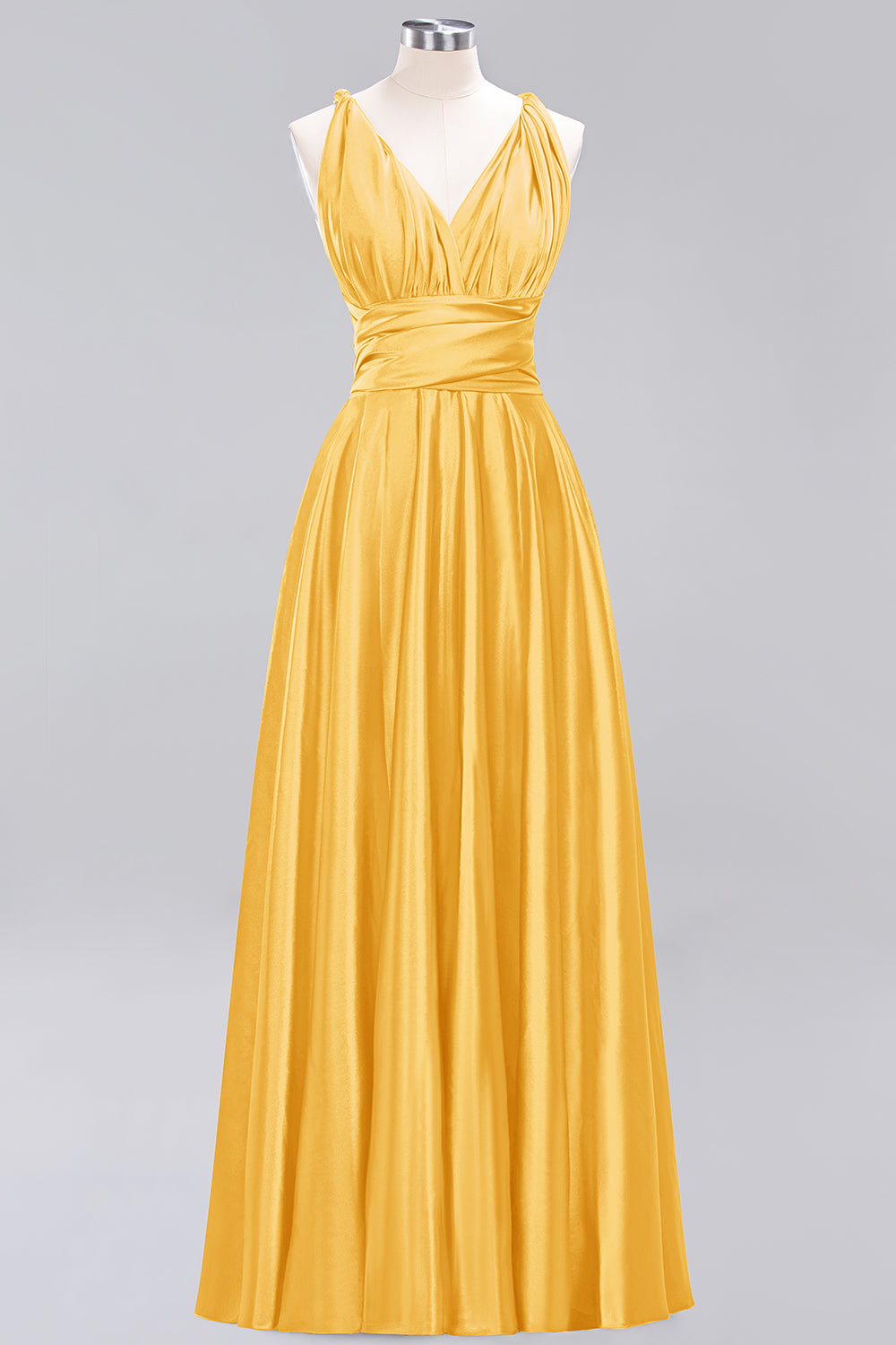 Simple A-Line V-Neck Sleeveless Ruffles Floor Length Bridesmaid Dress