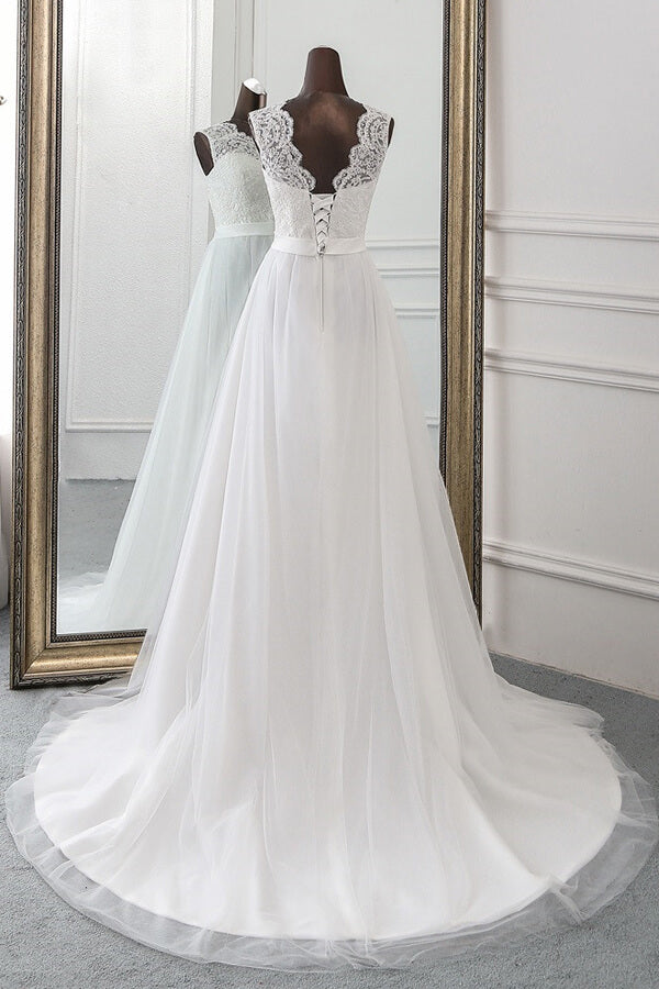 Elegant Long Sweetheart Lace-up Tulle A-line Wedding Dress