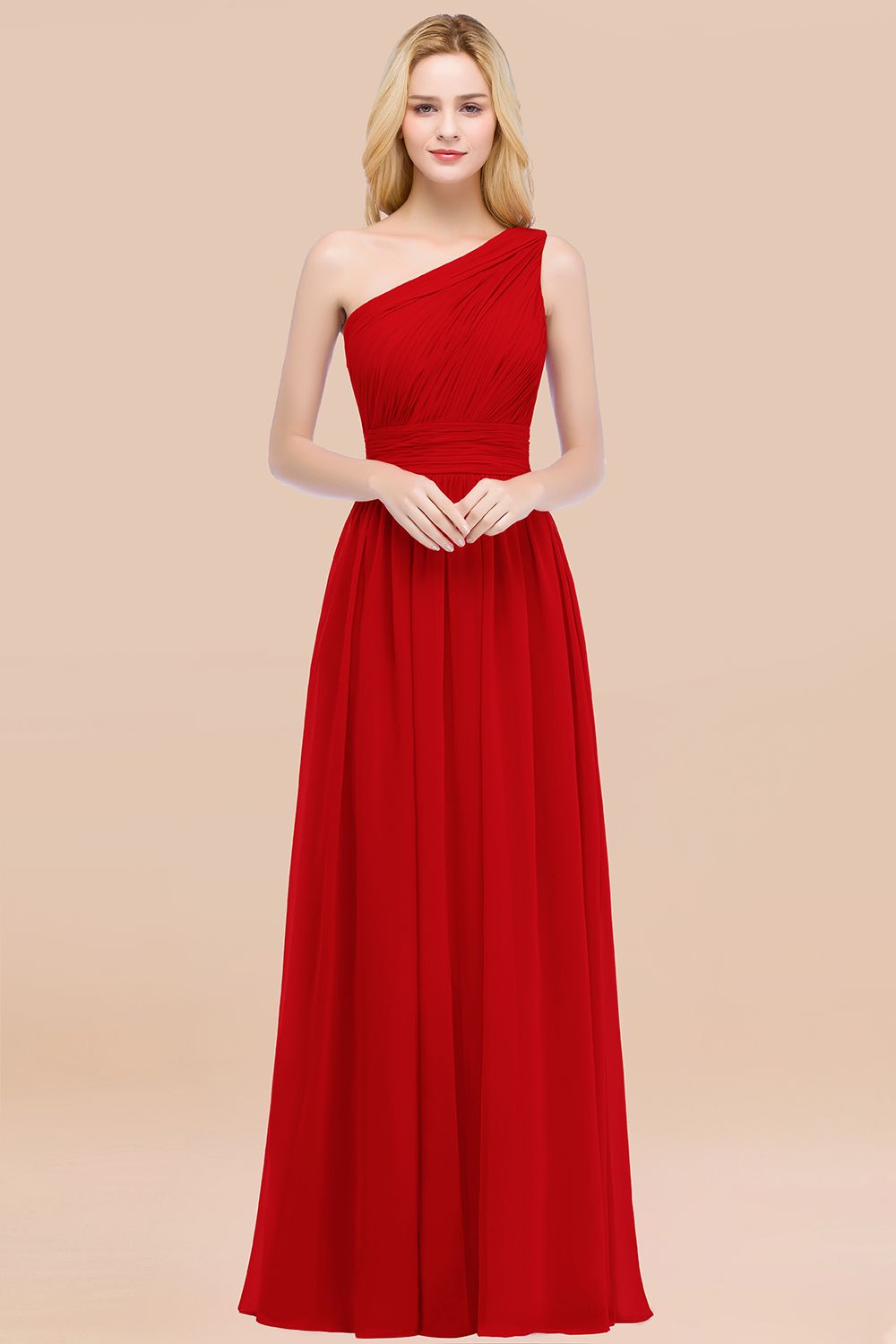 Elegant A-Line Chiffon One Shoulder Sleeveless Ruffles Floor Length Bridesmaid Dresses