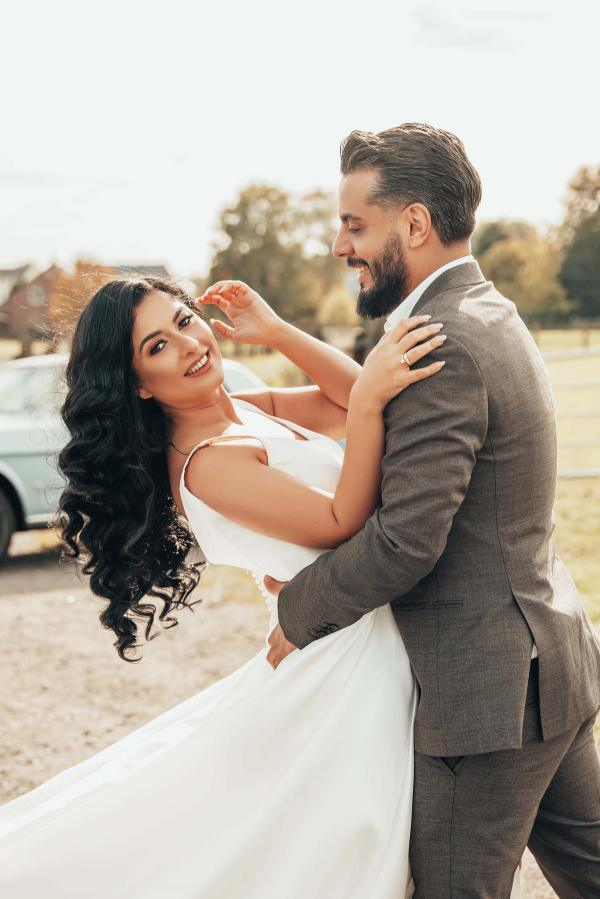 Simple White Long A-line V-neck Satin Wedding Dress with Slit