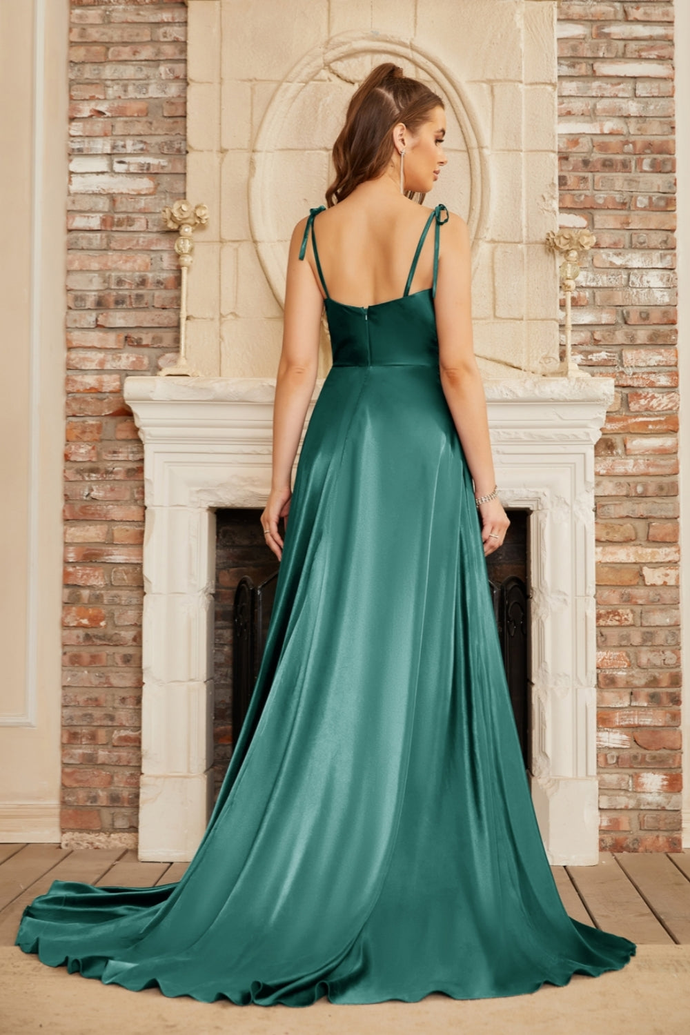 Elegant Long A-line Satin Backless Formal Prom Dresses with Slit