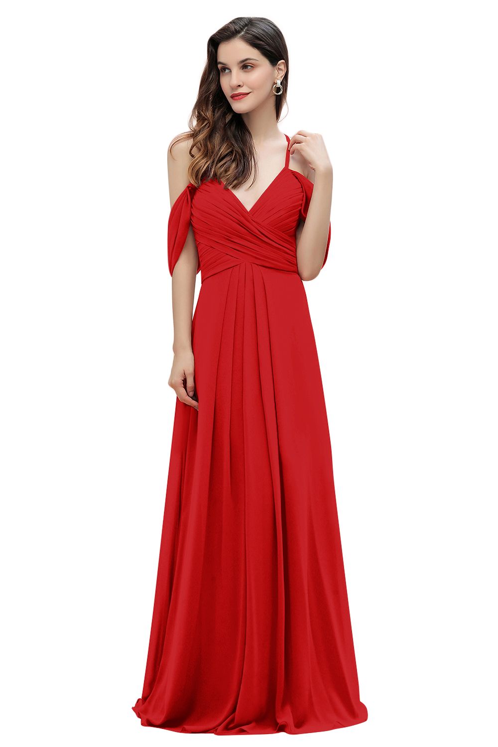 Off the Shoulder A-Line V-neck Chiffon Bridesmaid Dress Floor length Wedding Party Dress
