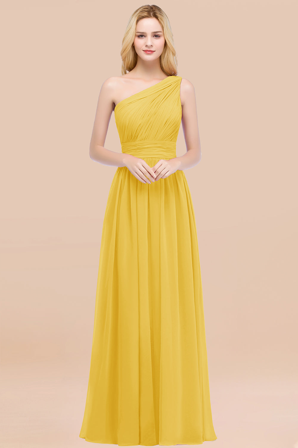 Elegant A-Line Chiffon One Shoulder Sleeveless Ruffles Floor Length Bridesmaid Dresses
