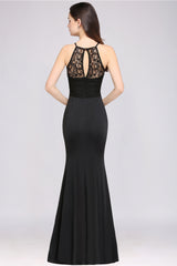 Sexy Mermaid Chiffon Lace Jewel Sleeveless Keyhole Floor Length Bridesmaid Dress