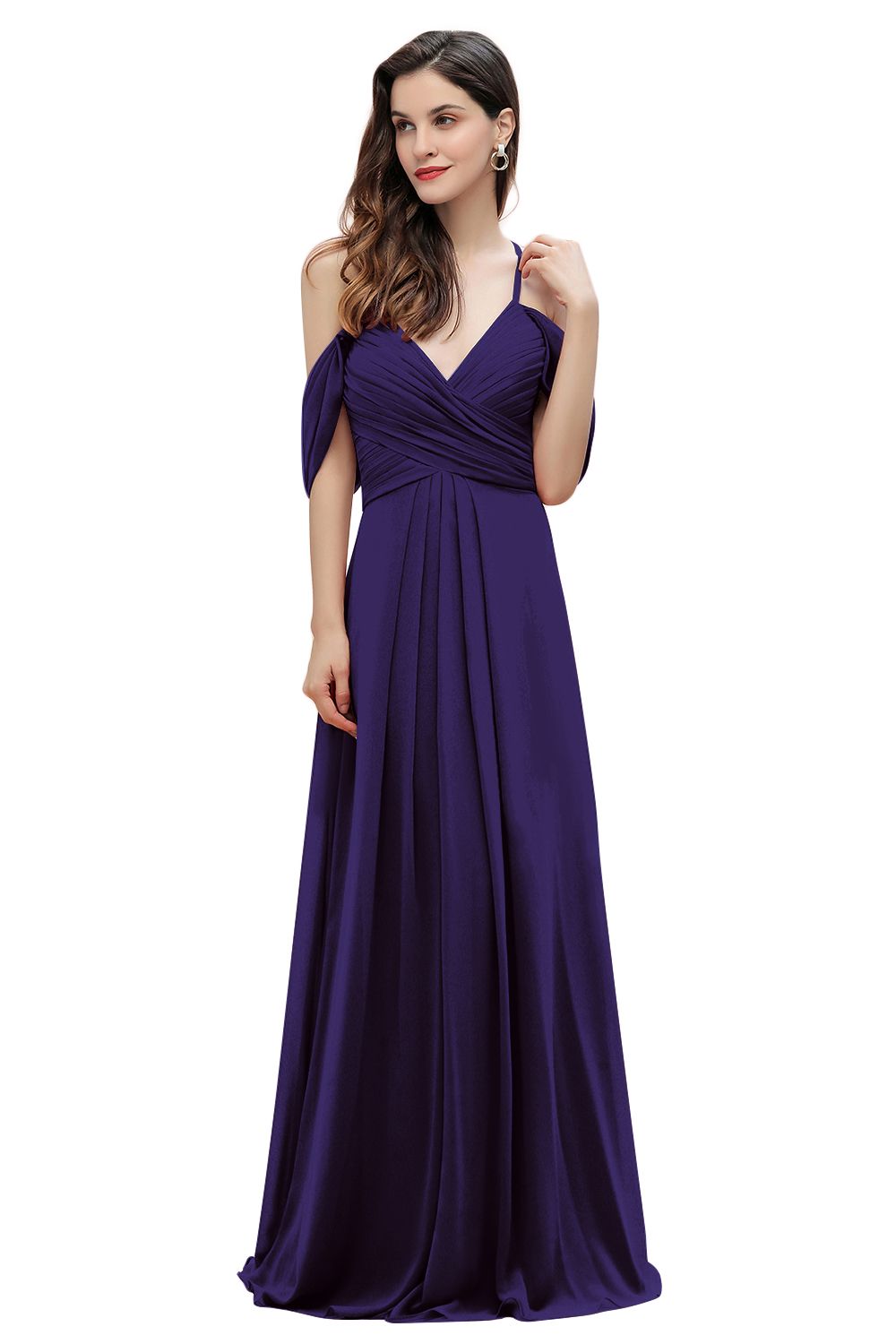 Off the Shoulder A-Line V-neck Chiffon Bridesmaid Dress Floor length Wedding Party Dress
