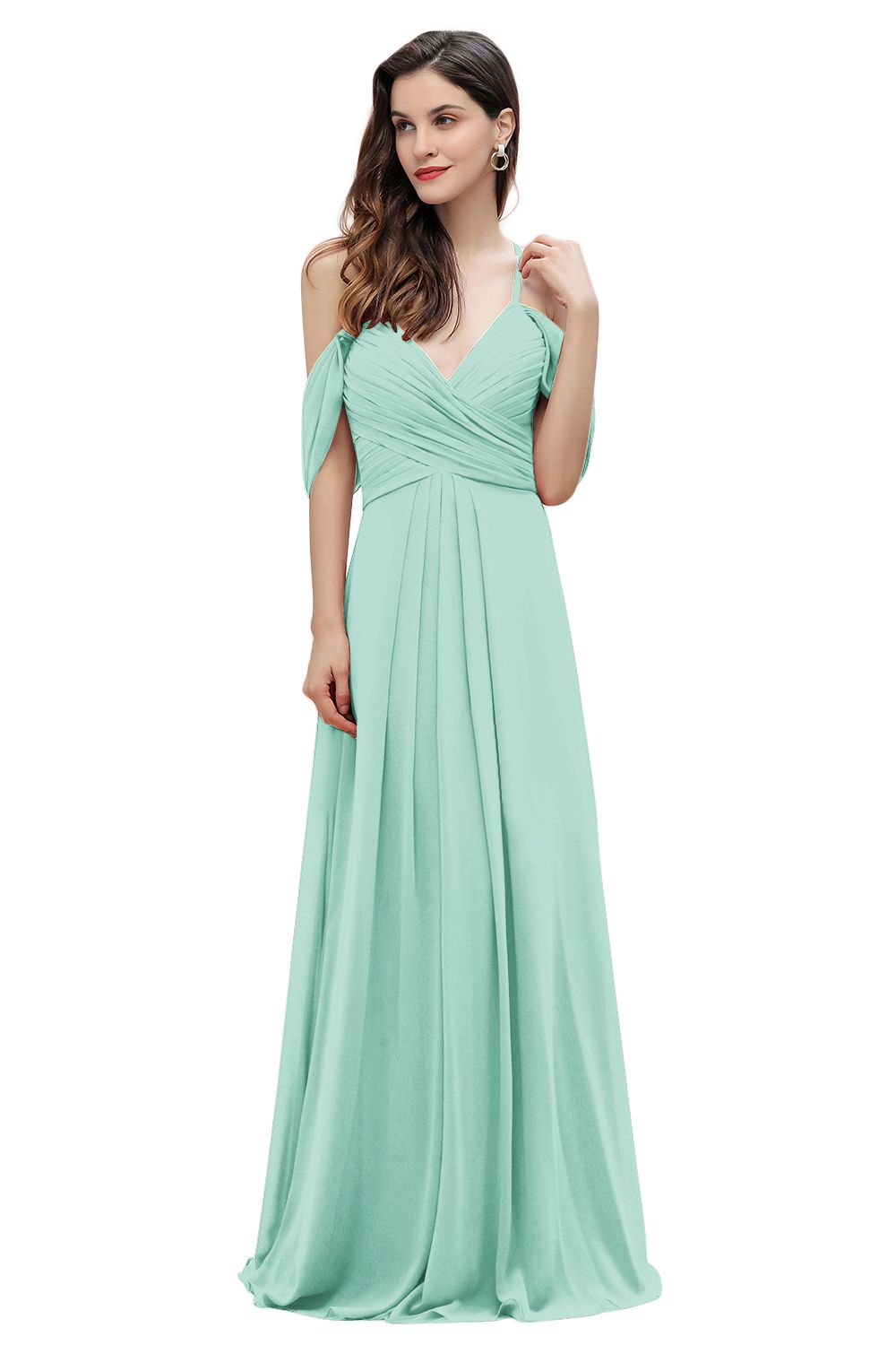 Off the Shoulder A-Line V-neck Chiffon Bridesmaid Dress Floor length Wedding Party Dress