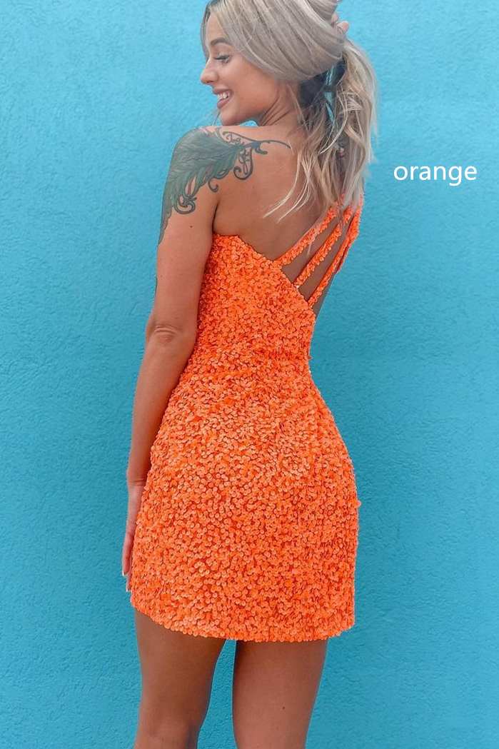 Short Mermaid One Shoulder Sequin Homecoming Dress