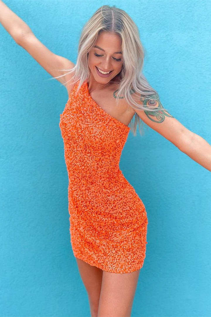 Short Mermaid One Shoulder Sequin Homecoming Dress