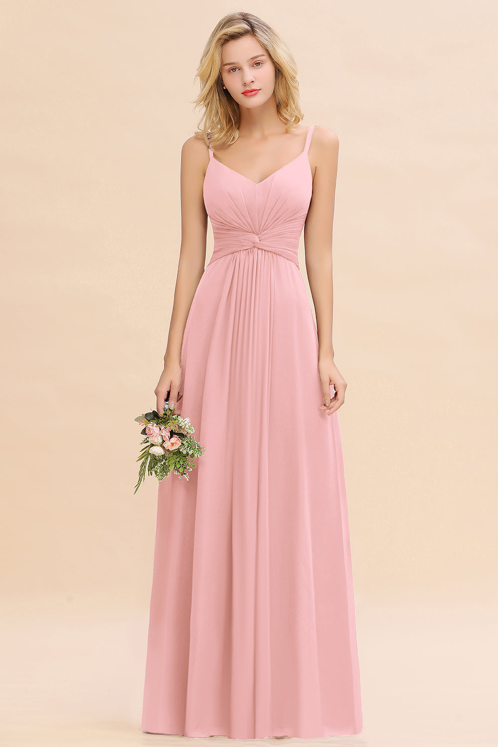 Elegant A-line Ruffles Spaghetti Straps Bridesmaid Dress