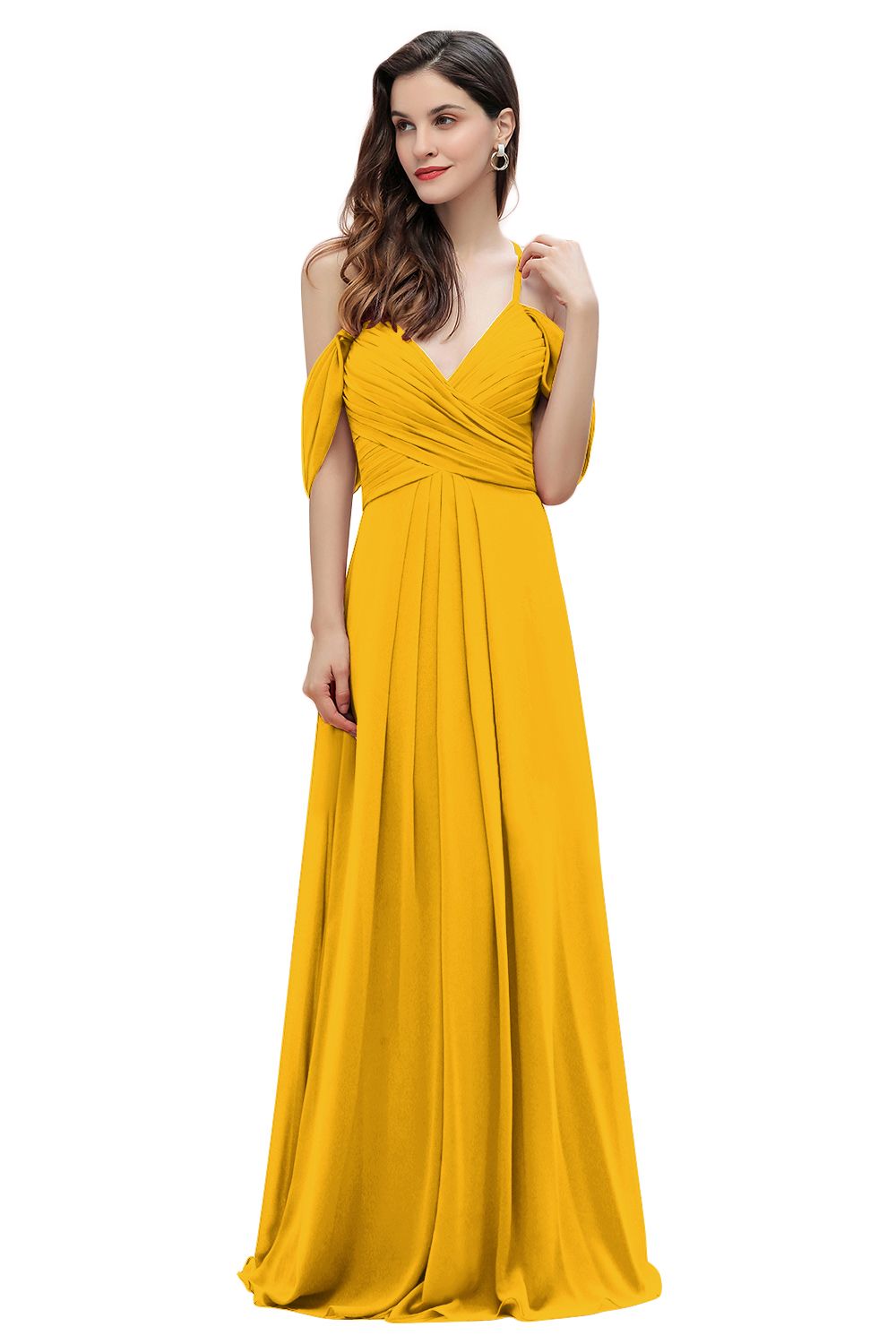 Off the Shoulder A-Line V-neck Chiffon Bridesmaid Dress Floor length Wedding Party Dress