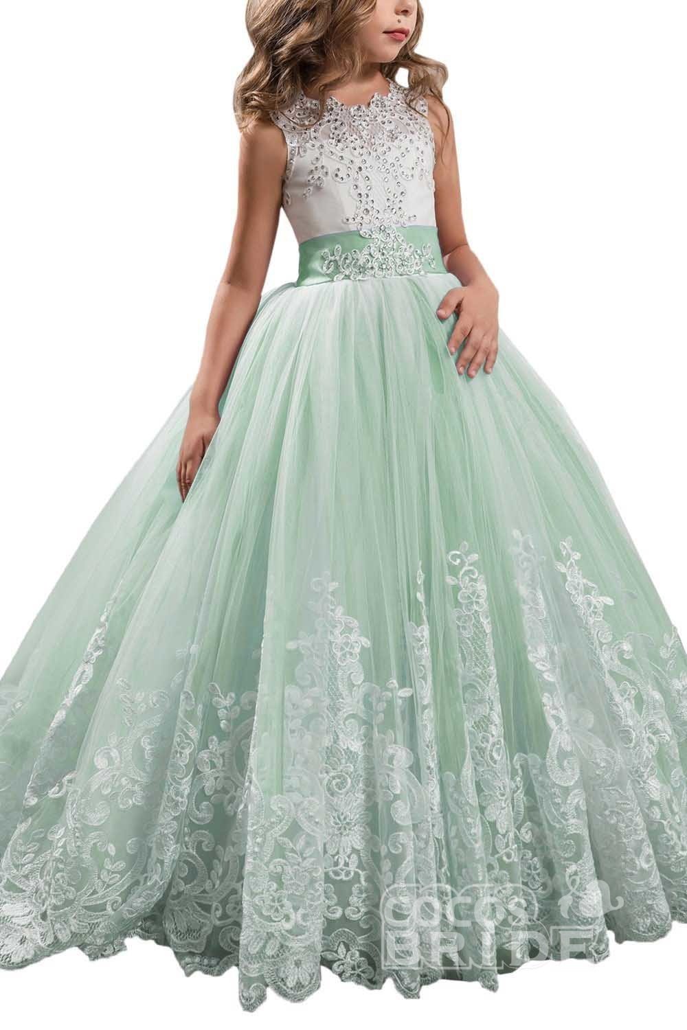 Long Scoop Neck Sleeveless Ball Gown Flower Girl Dress