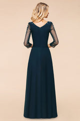Vintage Long Sleeve Bateau A-line Chiffon Bridesmaid Dress With Crystal Embellishment