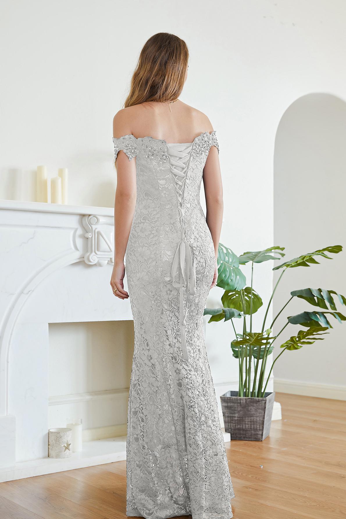 Long Off The Shoulder Floral Lace Mermaid Floor Length Formal Evening Dress