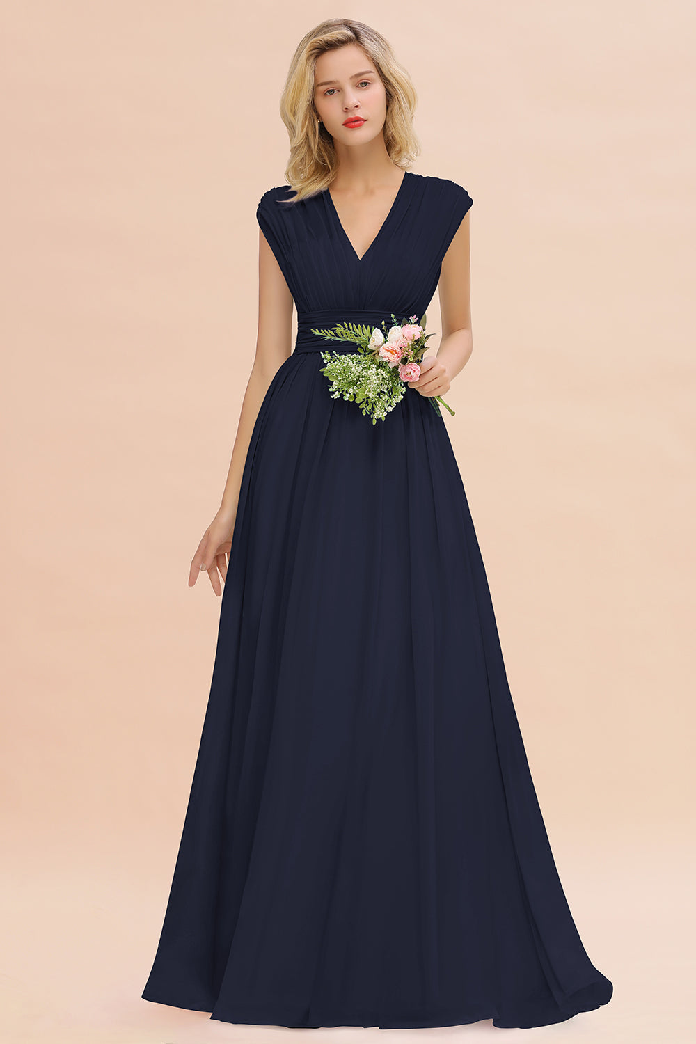 Chiffon V-Neck Sleeveless Elegant A-line Ruffles Bridesmaid Dress