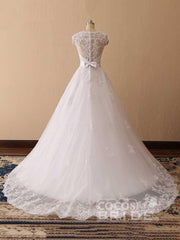Elegant Long Cap Sleeves Lace Ball Gown Wedding Dresses