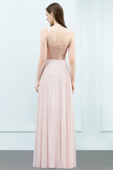 A-line Chiffon Sequined Spaghetti Straps Sleeveless Floor Length Bridesmaid Dress