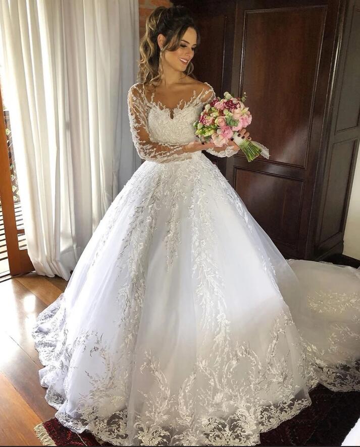 Long A-line Sweetheart Tulle Wedding Dress with Long Sleeves