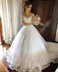 Long A-line Sweetheart Tulle Wedding Dress with Long Sleeves