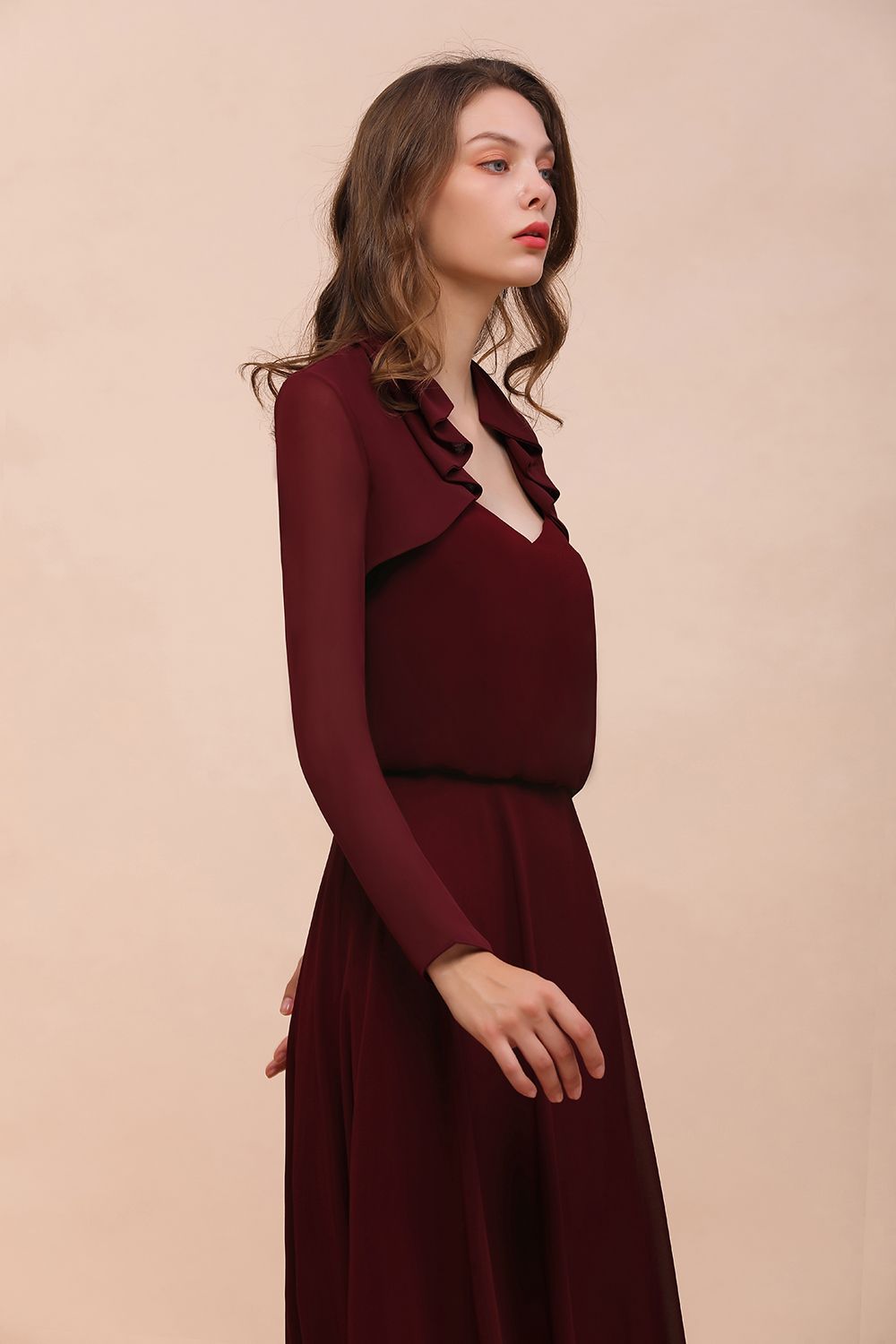Long Sleeves Burgundy Chiffon Wedding Wraps