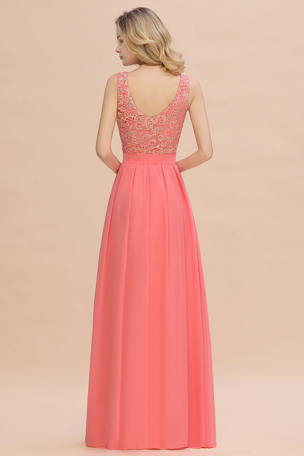 Beautiful Bateau A-line Floor Length Appliques Lace Chiffon Bridesmaid Dress