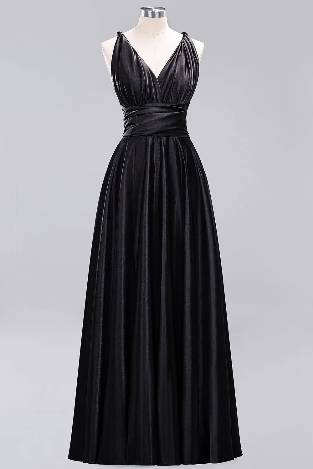 Simple A-Line V-Neck Sleeveless Ruffles Floor Length Bridesmaid Dress
