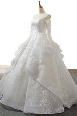 Luxury Lace-up Off The Shoulder Long Sleeves Tulle Wedding Dress