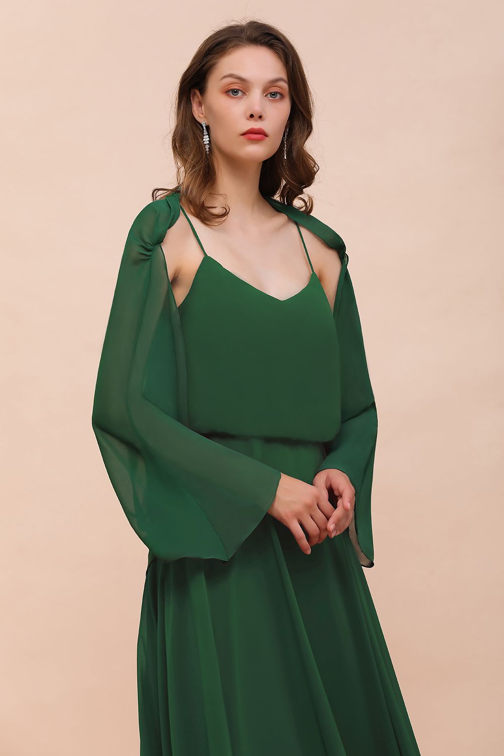 Dark Green Long Sleeve Chiffon Special Occasion Wraps