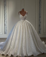 Gorgeous Long Sweetheart Floor Length Sleeveless Lace Ball Gown Wedding Dress with Ruffles