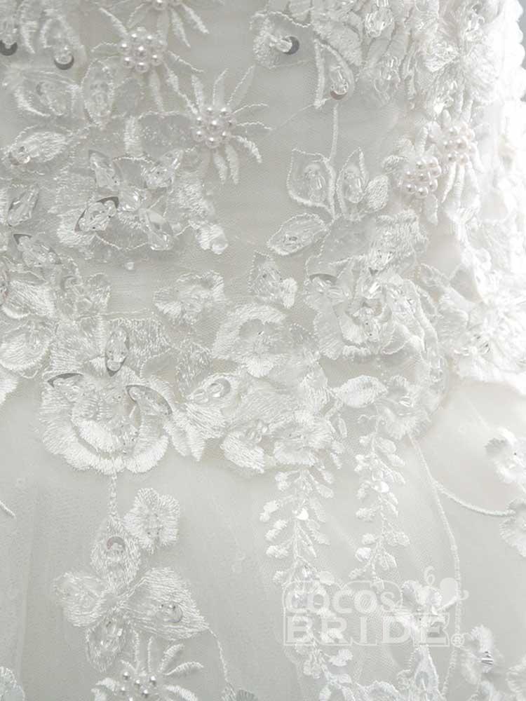 Gorgeous Long Tulle Off the Shoulder Lace Ball Gown Wedding Dresses