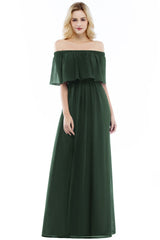 Long A-line Off the Shoulder Chiffon Formal Evening Dresses