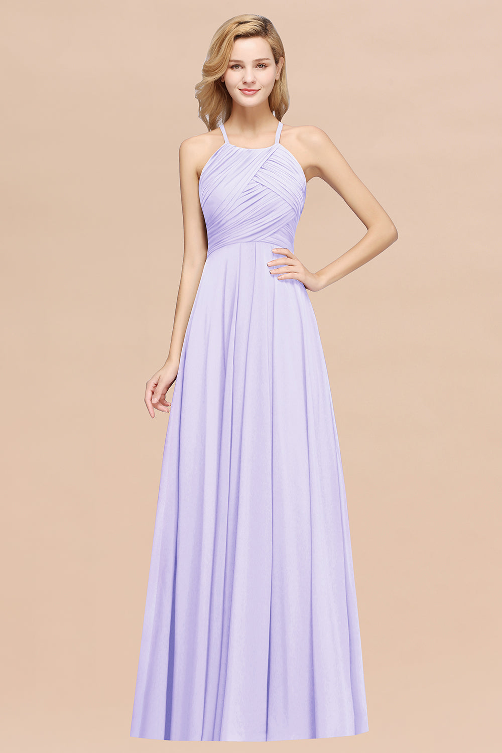 A-Line Chiffon Halter Ruffles Floor Length Bridesmaid Dress