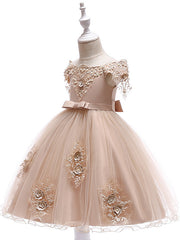 Ball Gown Off the Shoulder Knee Length Tulle Flower Girl Dresses