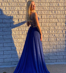 Elegant A-line V-neck Spaghetti Straps Backless Sequins Ruffles Prom Dress