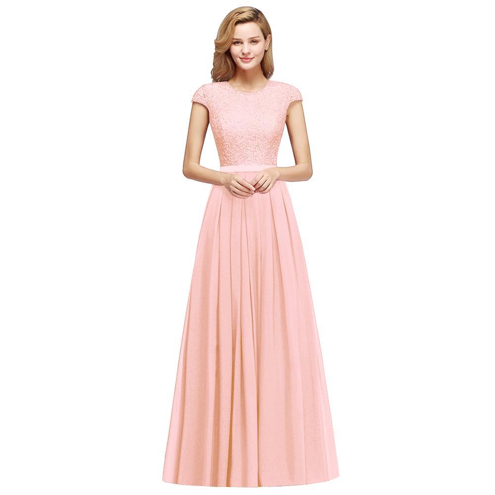 Burgundy Long A-line Chiffon Lace Bridesmaid Dresses