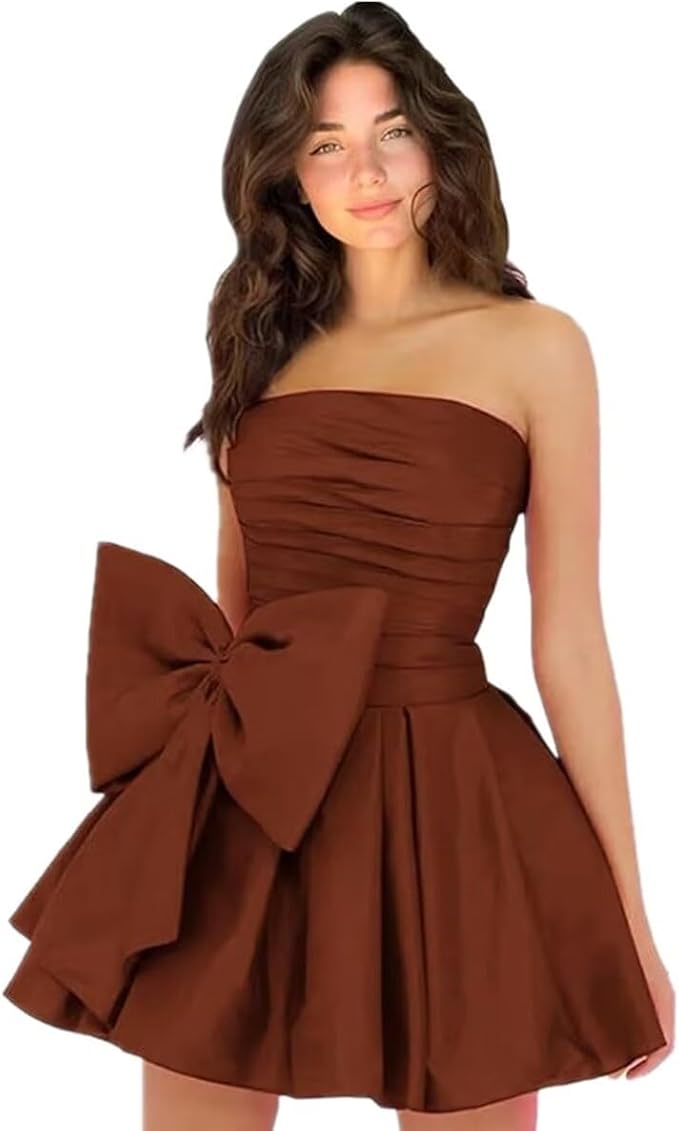 Simple Short A-line Strapless Sleeveless Ruffle Satin Homecoming Dress