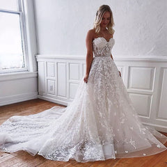 Gorgeous Long A-line Sweetheart Lace Floor length Wedding Dress