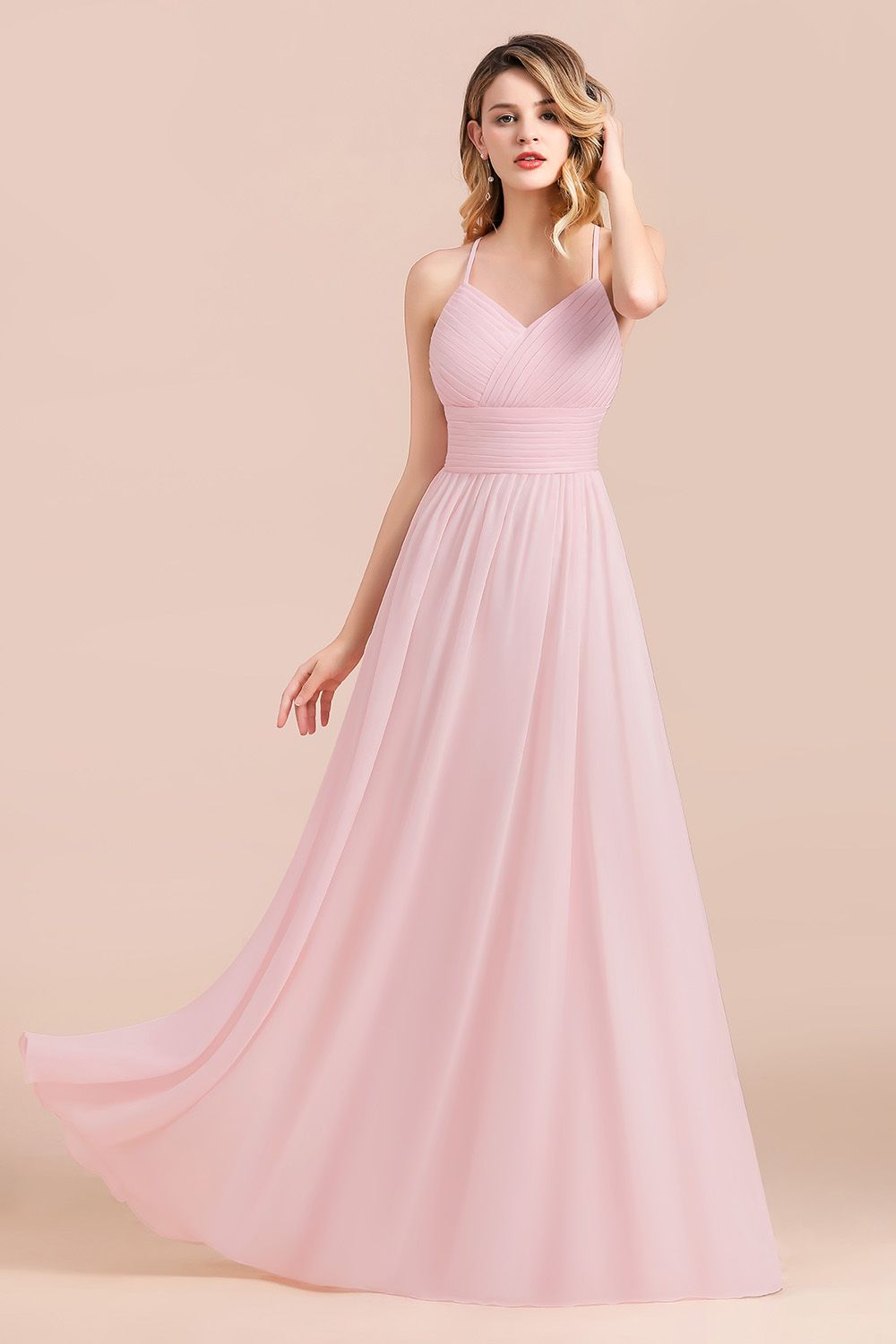 Vintage Spaghetti Straps Chiffon Bridesmaid Dress A-Line V-neck Evening Dress