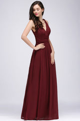 Elegant A-Line Chiffon V-Neck Sleeveless Ruffles Floor Length Bridesmaid Dresses