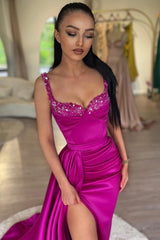 Mermaid Long Satin Sweetheart Prom Dress with Split Front