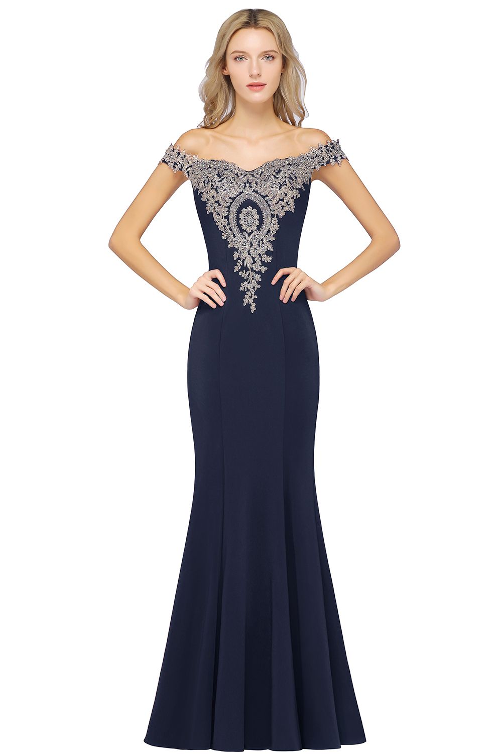 Dusty Rose Long Mermaid Off the Shoulder Satin Lace Formal Evening Dresses