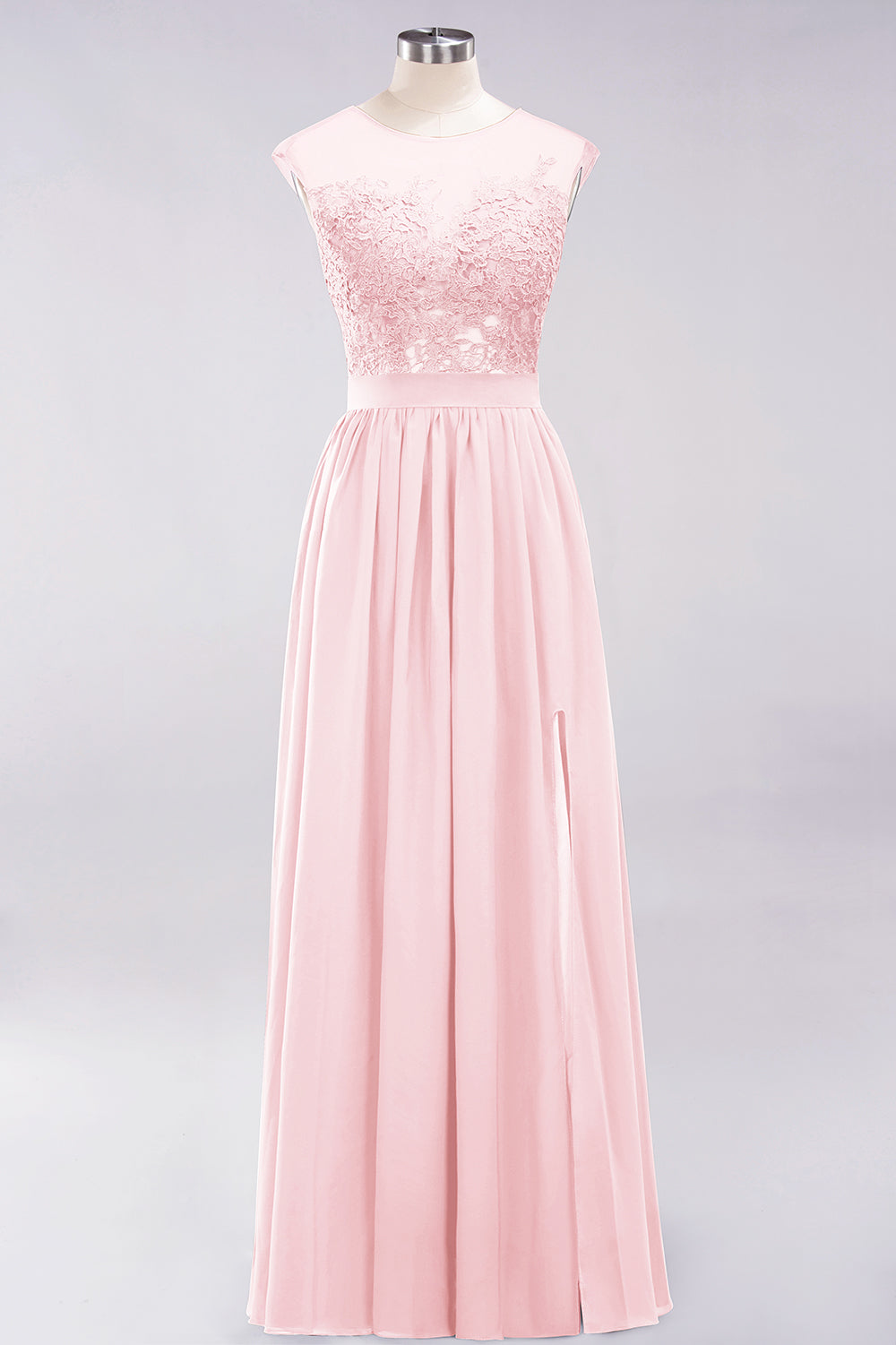 A-line Chiffon Lace Jewel Sleeveless Floor Length Bridesmaid Dresses with Appliques